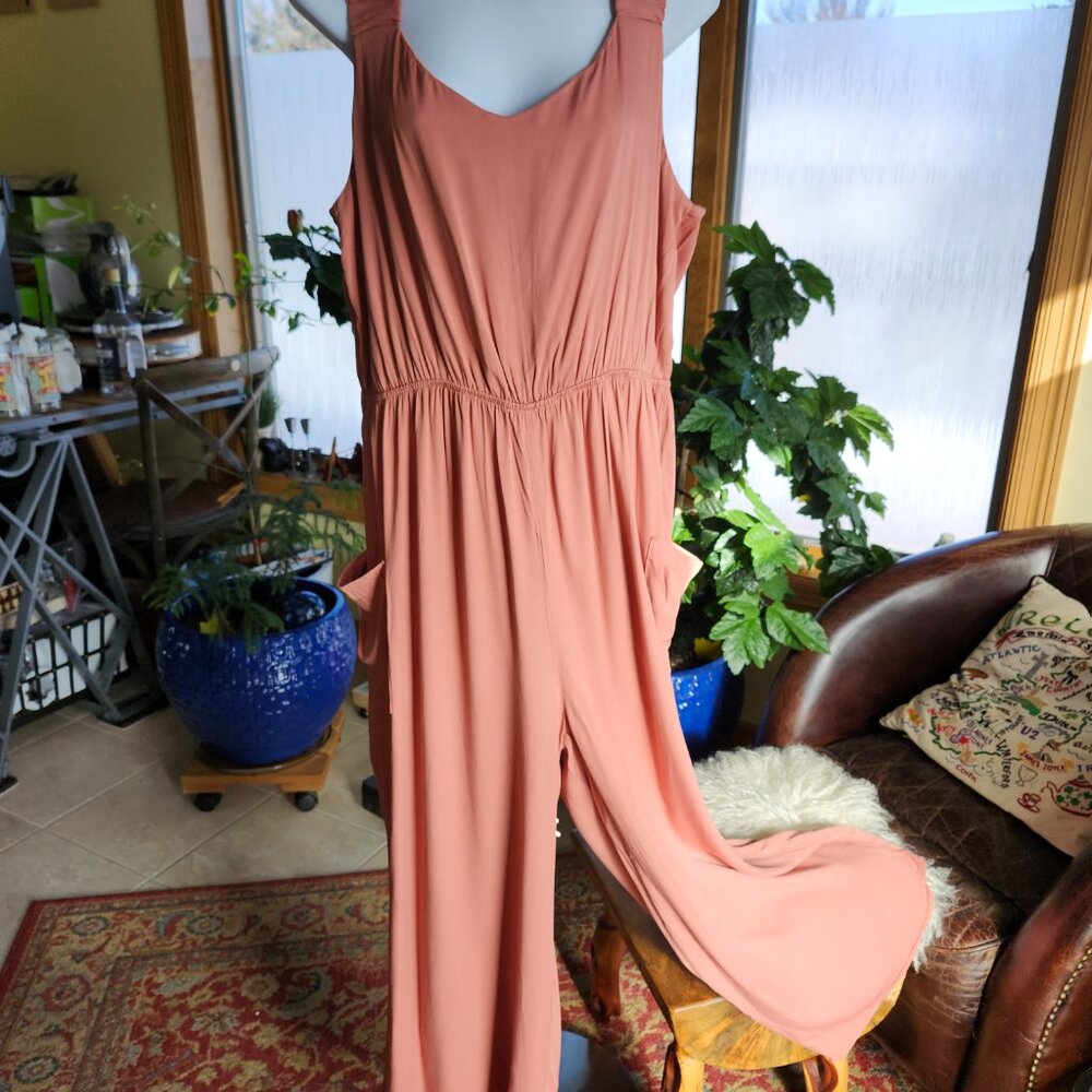 Polagram Lightweight Wide Leg Tank Jumpsuit Terracotta   2X
